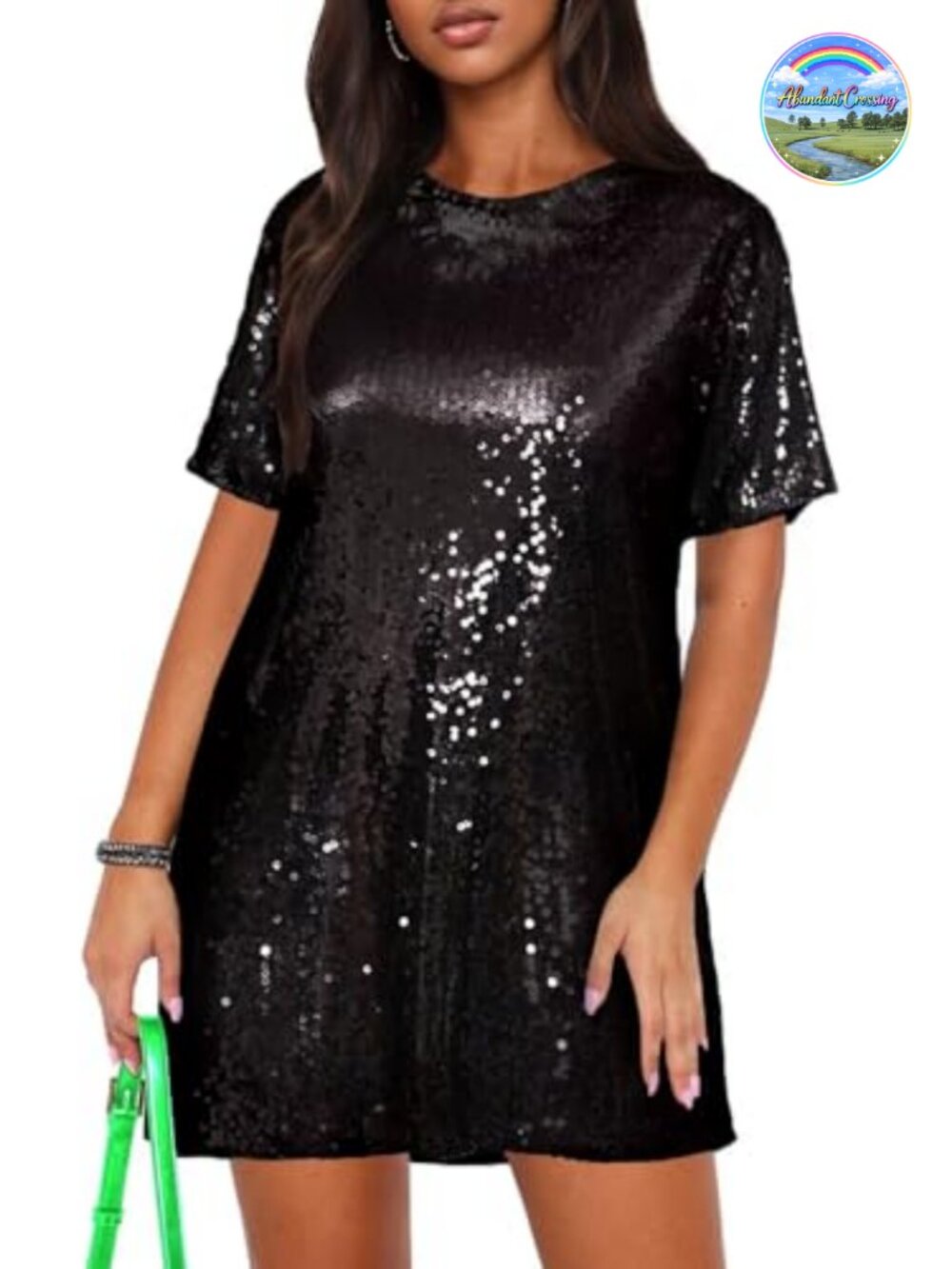 Sparkly Sequin A-Line Shift Mini Dress Backless Tie Back Short Sleeve Party